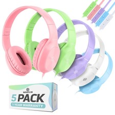 5 PCS Kids Wired Headphones Bulk School OnEar 3.5mm Jack InLine Microphone