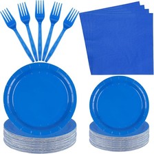 Wedding Birthday Blue Party Tableware Set 100 Count Plates Napkins Forks
