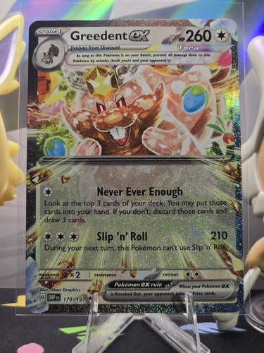 Greedent ex 179/197 Doble Raro - Llamas de Obsidiana - Pokémon Holo Casi Nuevo - Imagen 1 de 2