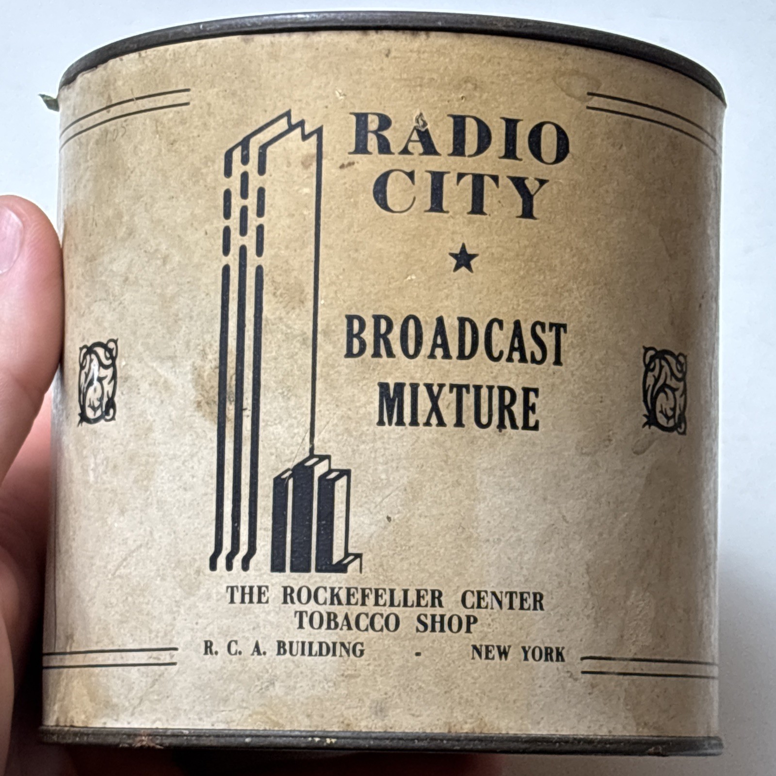 Antique 1926 Radio City Rockefeller Center Tobacco Tin RCA New York Art Deco