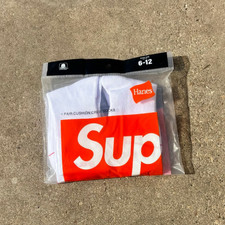 Supreme x Hanes Crew Socks White 4 Pack Size 6-12 Comfort Fit New