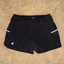 Athleta Girl Sz L / 12 Black Lined Shorts Adj Elastic Waist Zip Pocket Logo