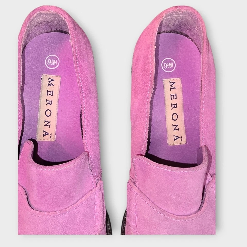 Mocasines Merona para mujer de gamuza púrpura talla 9,5 bloques de colores elegantes estilo retro Foto 3 de 4