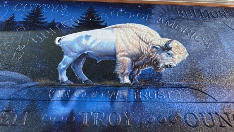 White Buffalo 10 oz Colorized Copper Bar .999 (2000 Mintage) In Capsule W/stand