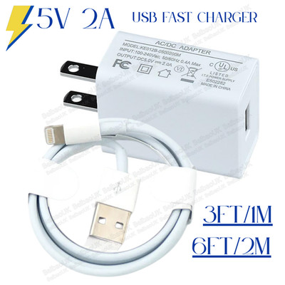 Fast Charger For iPhone 6 7 8 XR X 11 12 13 14 USB Cable 5V2A Power Adapter Cube