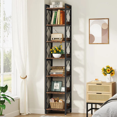 78,7'' 7 Ebenen Schmal Bücherregal Hoch Bücherregal Freistehend Ausstellungsregal Aufbewahrung Regal