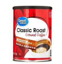 Great Value Classic Roast Ground Naturally Caffeinated Coffee, 9.6 oz Canister