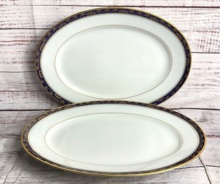 Richard Ginori 1735 Castello 14" Set of 2 Oval Serving Platters White Blue