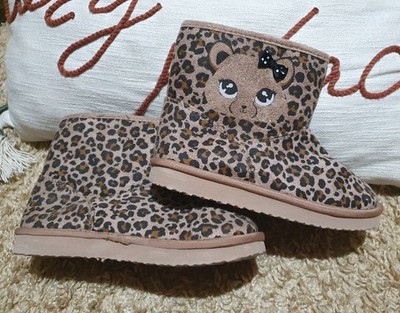 H&M Mädchen Boots mit Faux-fur-Futter Schuhe Stiefel Beige Leopardenmuster 32 33