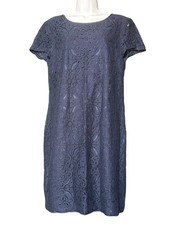 Banana Republic Lace Shift Dress Womens Size 12 Dark Blue Back Zipper Lined