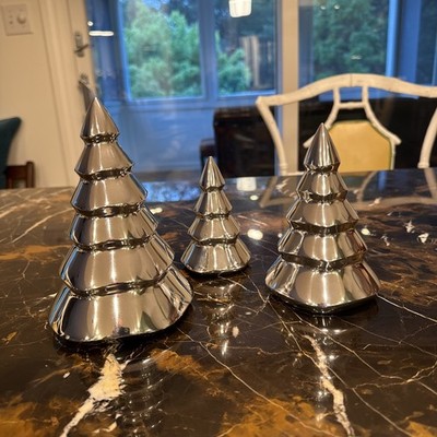 Nambe Holiday Deck The Halls Metal Alloy Mini Christmas Trees, Set Of Three