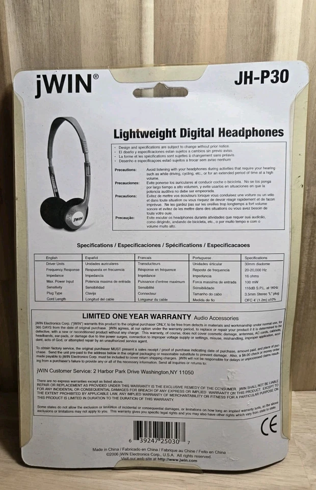 Jwin Super Bass Digital Headphones Light Weight JH-P30 New in Package - Image 2 of 4
