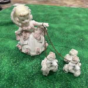 RARE VTG Lefton Southern Belle Princess Girl w/ Poodle Figurine MINT GORGEOUS