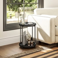 Homcom Beistelltisch, Couchtisch Mit 2 Ablage, Runder Kaffeetisch Stahl