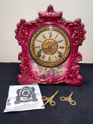 Antique Ansonia  Tactic  Porcelain Mantel Clock   1882 Movement   Keys & Catalog