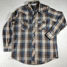 Vintage Dakota By Five Brother Pearl Snap Plaid Button Up Shirt XL Brown Western