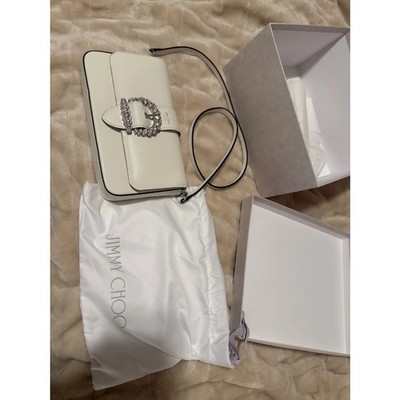 NWT Jimmy Choo White Milk Cheri Shoulder Bag with Crystal Buckle