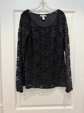 Banana Republic Black Floral Lace Long Sleeve Sheer Overlay Top Women s M
