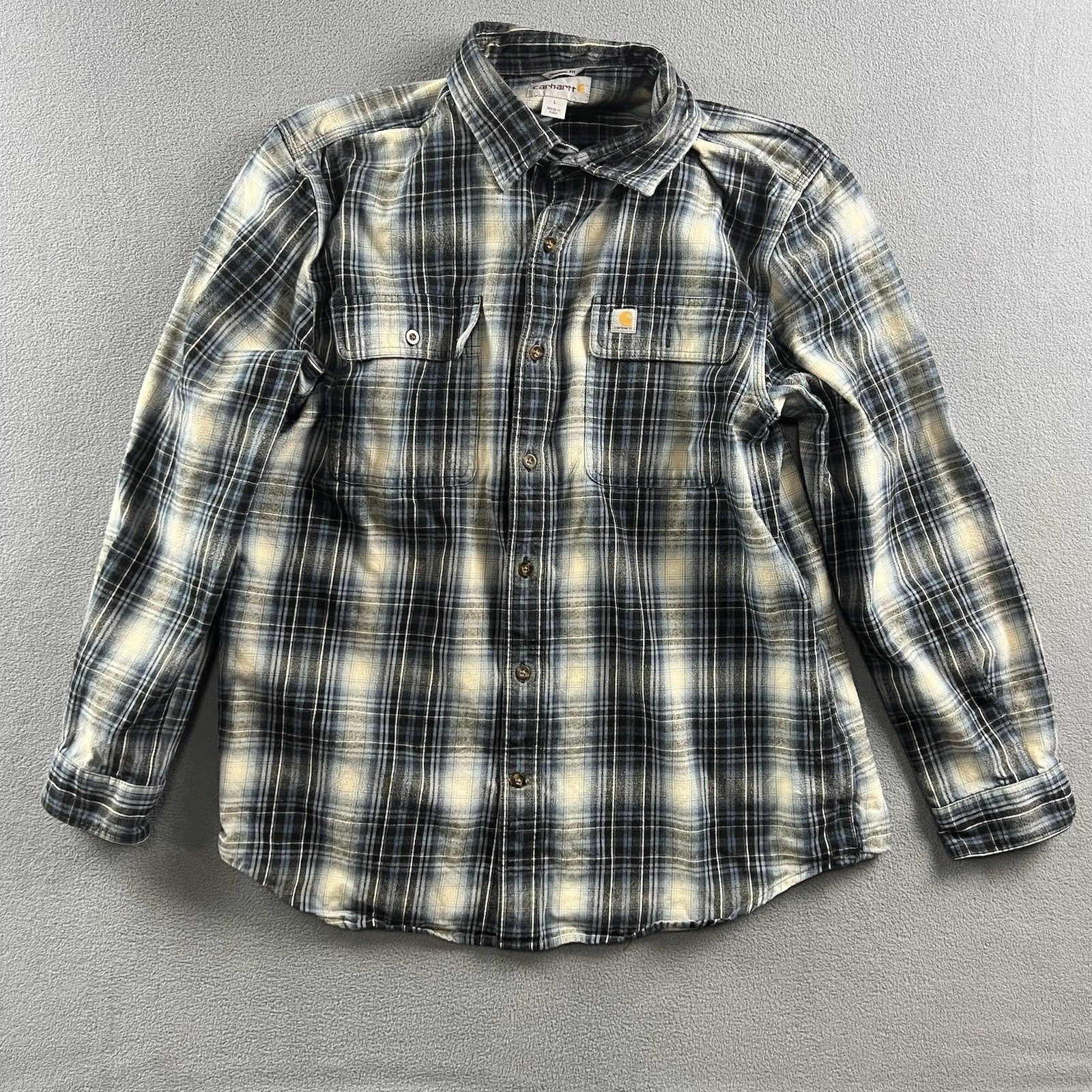 Carhartt Shirt Mens Large Blue Flannel Plaid Long Sleeve Plaid Outdoor Workwear