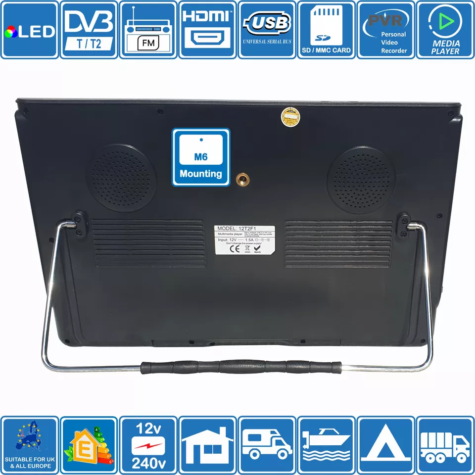12" Inch 12V & 240V LCD TV HD Freeview FM Tuner Radio USB & PVR Motorhomes Boats - Image 4 of 4