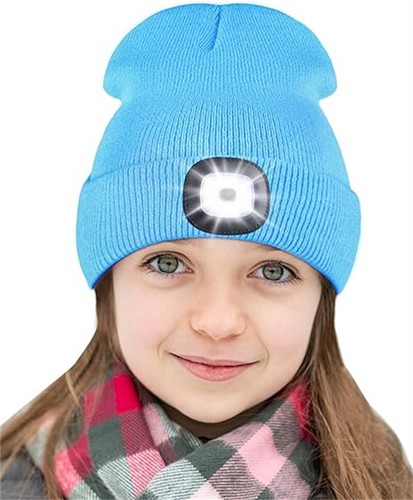 LED Knitted Beanie Hats With USB Rechargeable, Kids High Powered Head Lamp Light - Picture 18 of 66