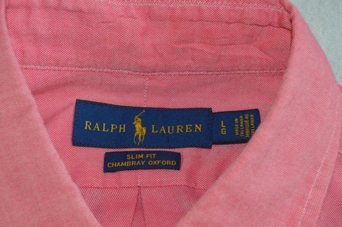 Ralph Lauren Slim Fit Chambray Oxford Shirt Large Pink Short Sleeves Cotton - Picture 3 of 5