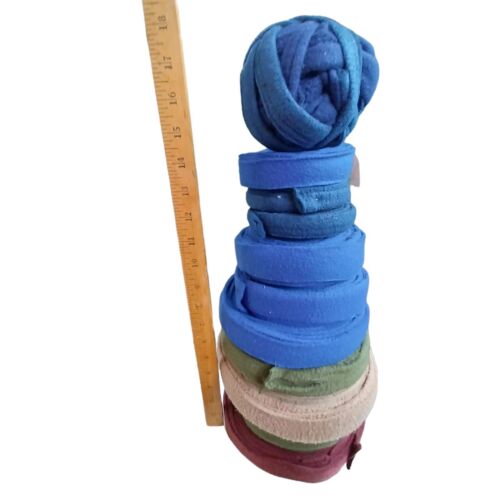 Rag Rug Fabric Yarn 11 Rolls Blue Green Burgundy  Stretch Crochet 1-1.5" wide - Picture 1 of 13