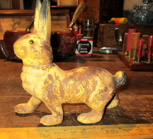 Antique Vintage Easter Composition Rabbit Candy Container Japan glass eye