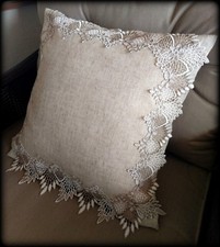 18" Pillow Sham Cover Case Neutral Earth tones Feather European Lace