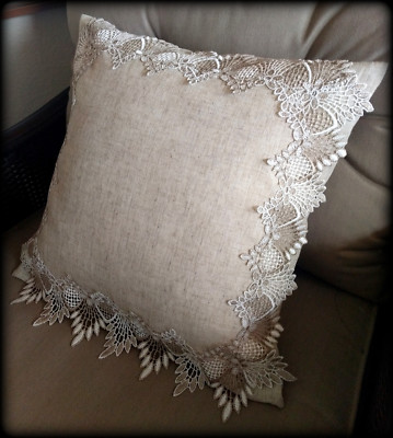 18'' Pillow Sham Cover Case Neutral Earth tones Feather European Lace