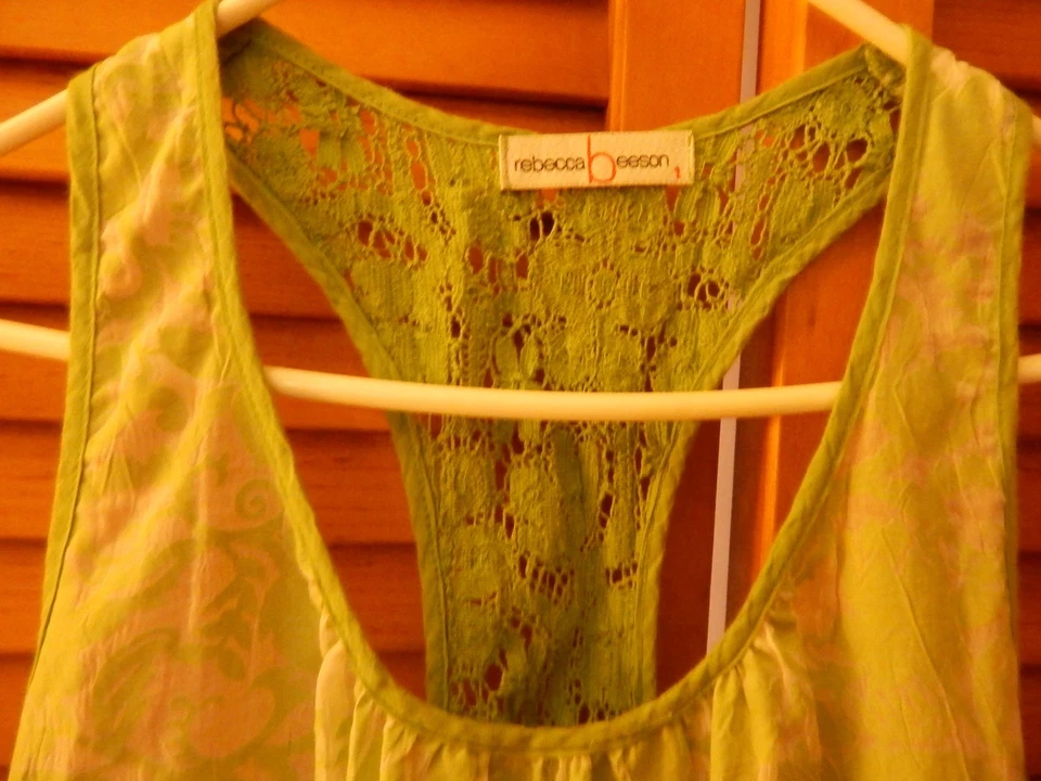 REBECCA BEESON Размер 1 хлопок смесь верхний зеленый цветочный кружева вставки супер шик ex cond - Изображение 2 из 4