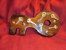 Vintage cool handmade vintage wood key holder wall plaque, with real keys inside