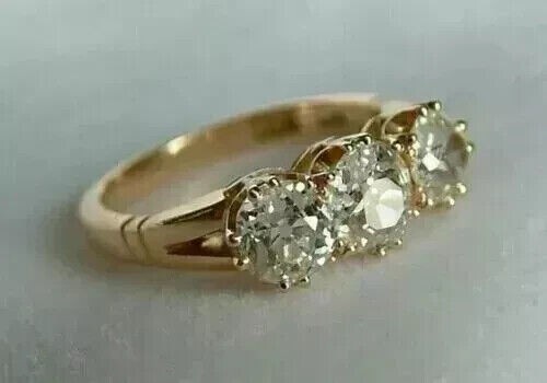 3,27 kt Vintage Art Deco Stil runder Lab Created Diamanten 14 K Gelbgold FN Ring