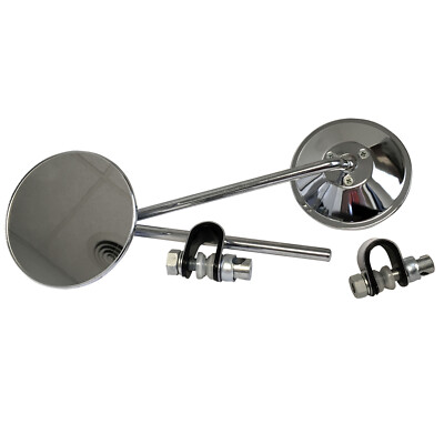 Round Chrome Motorcycle Mirror Set Clamp On 7/8'' Handlebar Mirrors New Vintage