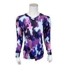 LOGO Lounge by Lori Goldstein Camo Print Sheer Mesh Hoodie Purple XX-Small Size