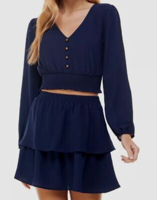 $29 City Studios Juniors' Women's Blue V-Neck Smocked Pullover Top Size XXL