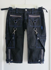 Vtg TRIPP NYC Black Blue Bondage Capri Pants Juniors 3, 31" W Gothic Punk Raver