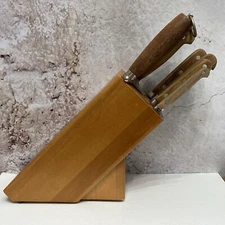 Lot of 6 J.A. Henckels Wood Handle Knives & Block Chef's Knife More Brazil O2