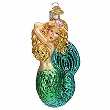 Old World Christmas Glass Blown Ornament, Seashell Mermaid (With OWC Gift Box)