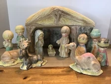 12 Piece Ceramic Nativity Set Manger Hand Paint 1977-80 Duncan Enterprise Macky