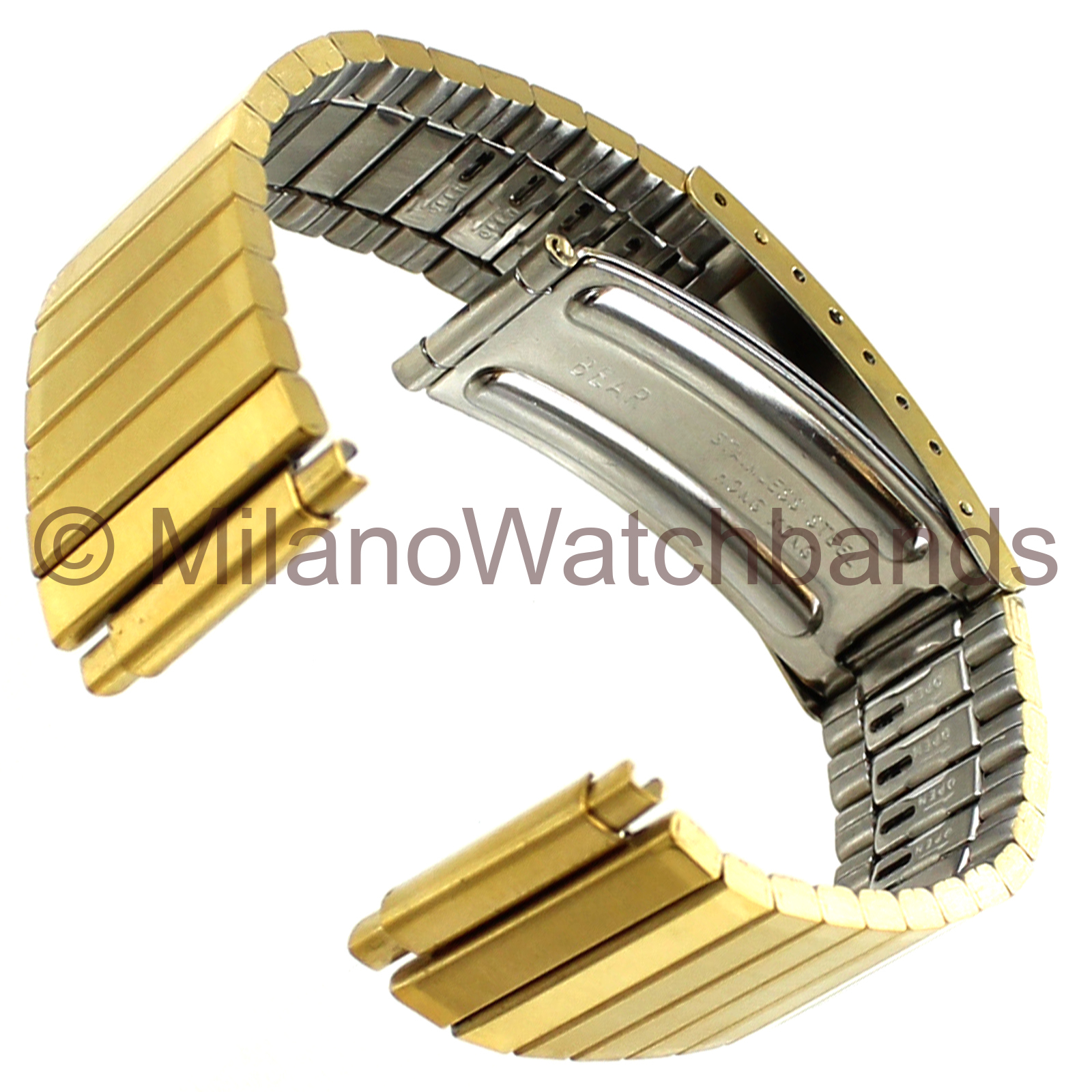 16-22mm Milano Stainless Steel Micron Plate Gold Tone Watch Band 152350