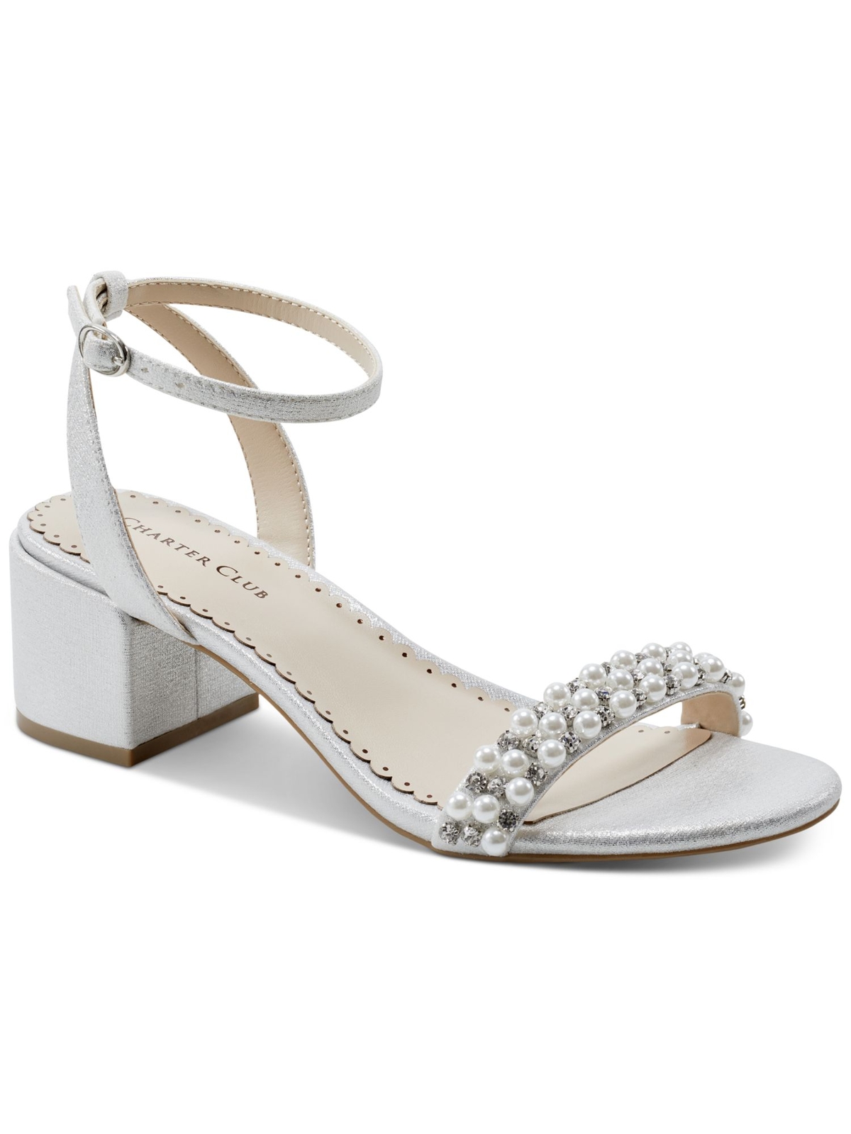 CHARTER CLUB Womens Silver Amara Open Toe Block Heel Heeled Sandal 8 M