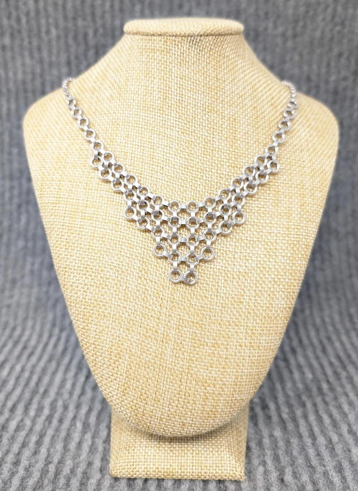 Collana in argento 925 Chainmail vintage collier chain mail silver woman - Immagine 2 di 4