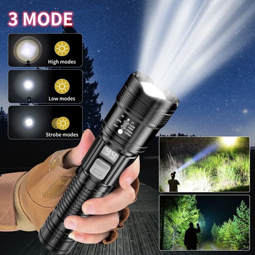 Linterna táctica LED 99000000 LM - 4 modos, impermeable con pantalla LCD - Imagen 3 de 12