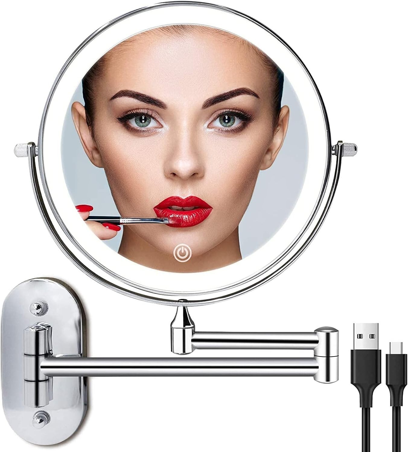 Miroir maquillage mural LED noir mat double face pivotant