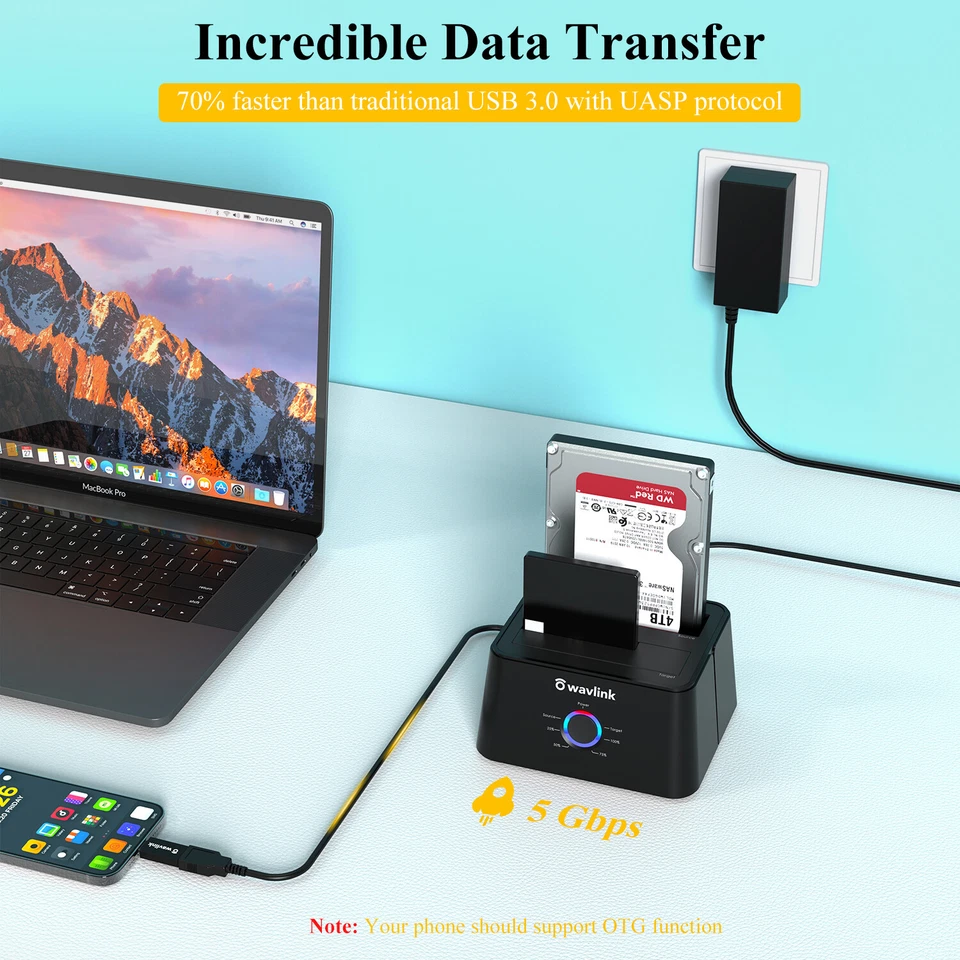 Estación de Acoplamiento de Disco Duro Externo USB 3.0 a SATA, Doble Bahía y 2.5" 3.5" HDD/SDD Foto 4 de 4