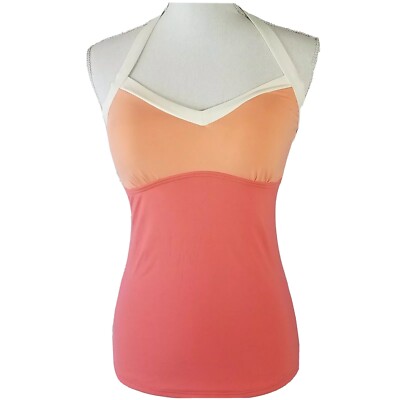 DownEast Womens Swimsuit Tankini Halter Style Pink Multcolor Colorblock SMALL