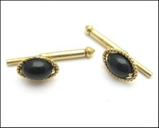 BUTTON STUDS Vintage Men's with BLACK OVAL GEMS Plastic Goldtone Tuxedo