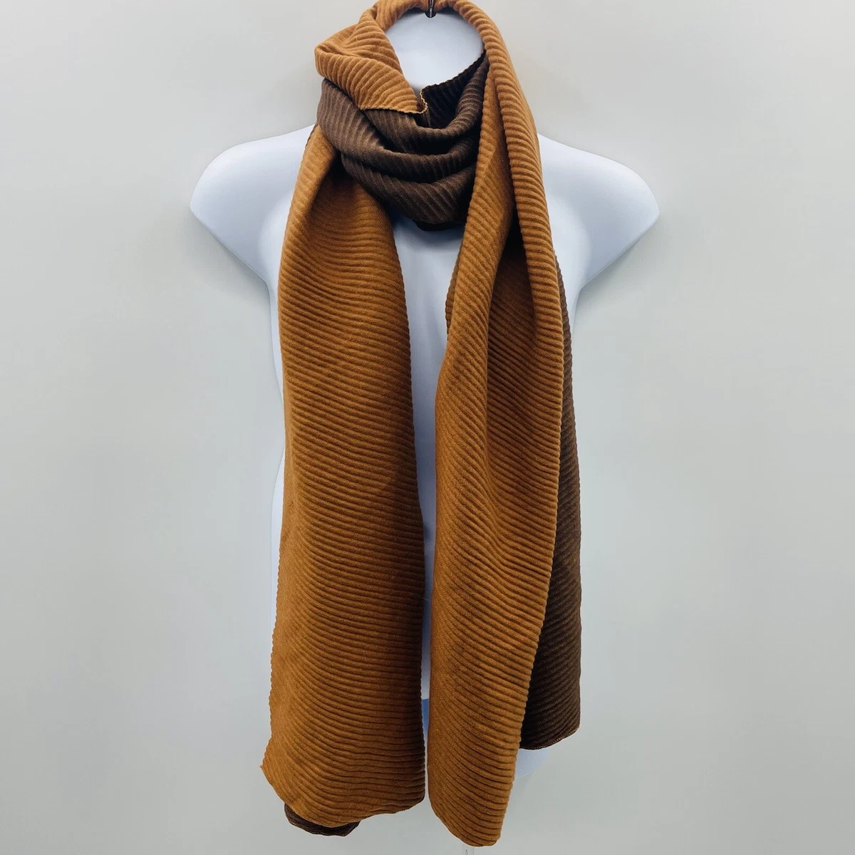 Calvin Klein Womens One Size Double-Faced Pleated Blanket Scarf Cognac  Brown $48 | eBay
