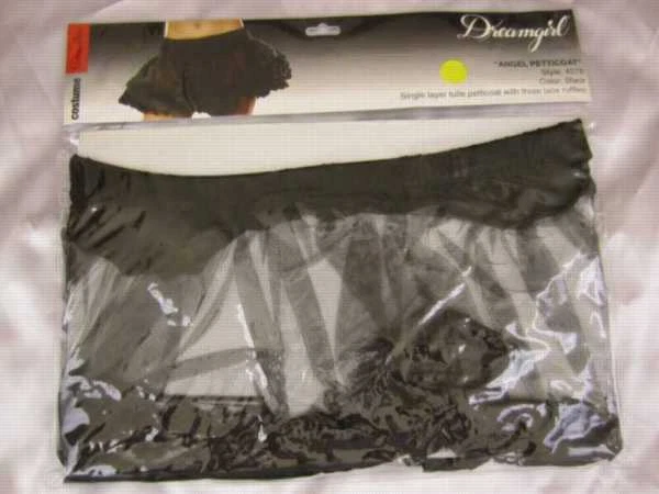  Dreamgirl 4578 单层薄纱衬裙 带三个蕾丝褶边 黑色 o/s — 第 3/3 张图片